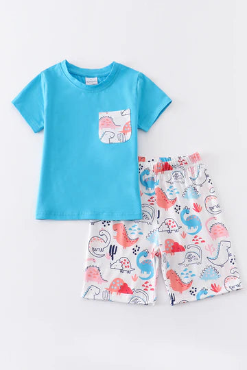 Blue Dinosaur Print Short Set