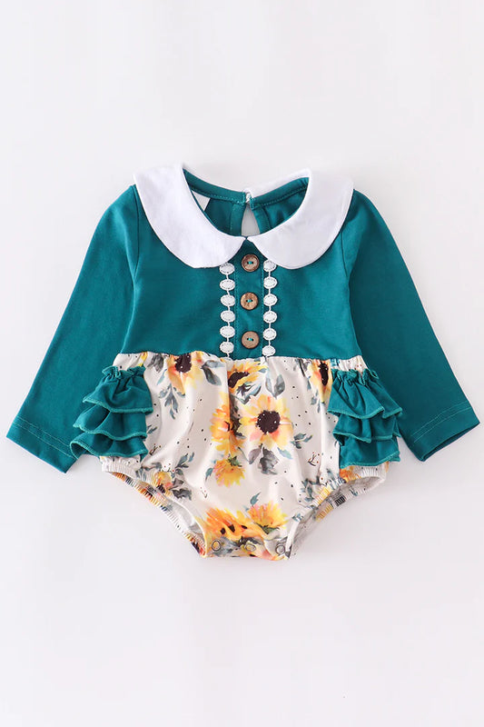 Hunter Green Floral Ruffle Bubble