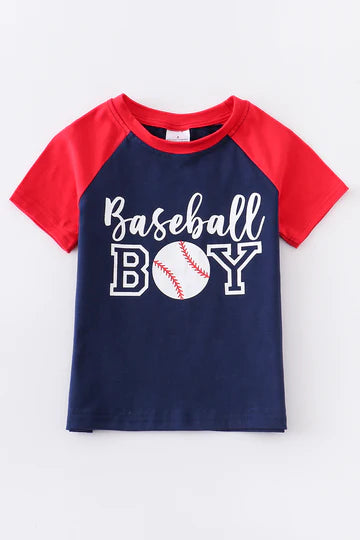 Navy Baseball Print Raglan Top